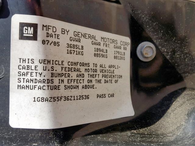 1G8AZ55F36Z112536 - 2006 SATURN ION LEVEL BLUE photo 10