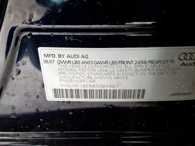 WAUAF78E98A084687 - 2008 AUDI A4 2.0T BLUE photo 10