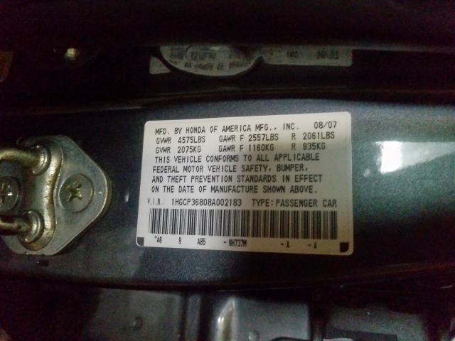 1HGCP36808A002183 - 2008 HONDA ACCORD EXL  photo 10