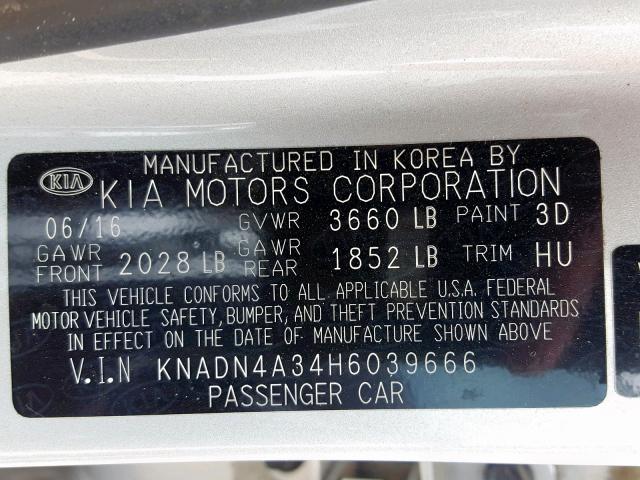 KNADN4A34H6039666 - 2017 KIA RIO EX SILVER photo 10