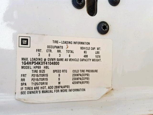 1G4HP54K3Y4104800 - 2000 BUICK LESABRE CU WHITE photo 10