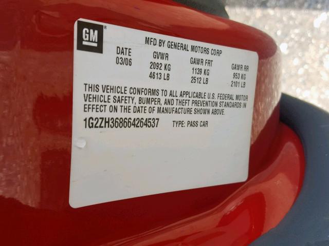 1G2ZH368664264537 - 2006 PONTIAC G6 GT RED photo 10