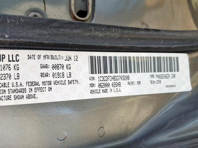 1C3CDFCH8DD703208 - 2013 DODGE DART LIMIT GRAY photo 10