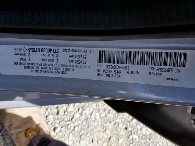 1C3CCBABXDN647809 - 2013 CHRYSLER 200 LX SILVER photo 10