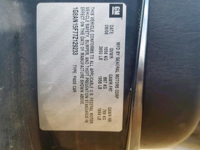 1G8AN15F77Z129233 - 2007 SATURN ION LEVEL BLACK photo 10