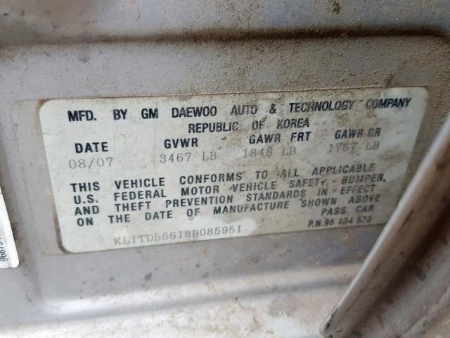 KL1TD56618B085951 - 2008 CHEVROLET AVEO BASE Күміс фото 10