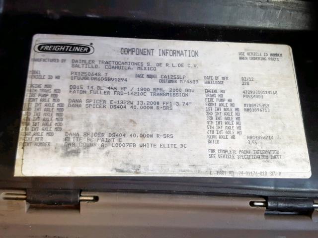 1FUJGLDR6DSBV1294 - 2013 FREIGHTLINER CASCADIA 1 Սպիտակ լուսանկար 10