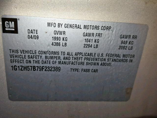 1G1ZH57B79F232389 - 2009 CHEVROLET MALIBU 1LT 金色 照片 10