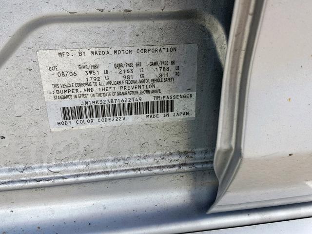 JM1BK323871622149 - 2007 MAZDA 3 S SILVER photo 10