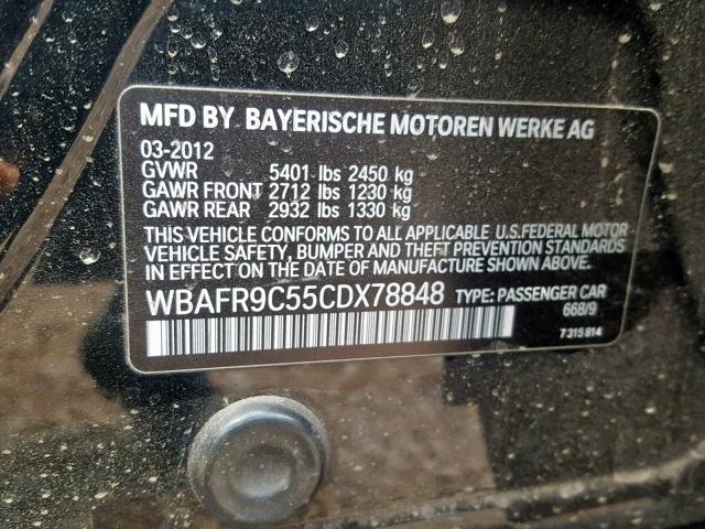 WBAFR9C55CDX78848 - 2012 BMW 550 I BLACK photo 10