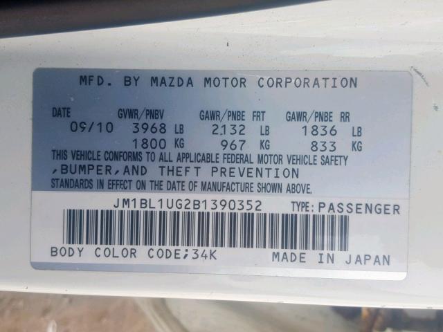 JM1BL1UG2B1390352 - 2011 MAZDA 3 I WHITE photo 10