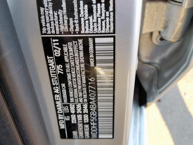 WDDHF5GB4BA407716 - 2011 MERCEDES-BENZ E 350 SILVER photo 10