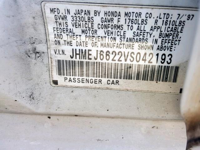 JHMEJ6622VS042193 - 1997 HONDA CIVIC DX WHITE photo 10