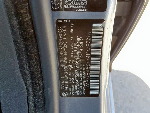 WBAEV53474KM37276 - 2004 BMW 330 I GRAY photo 10