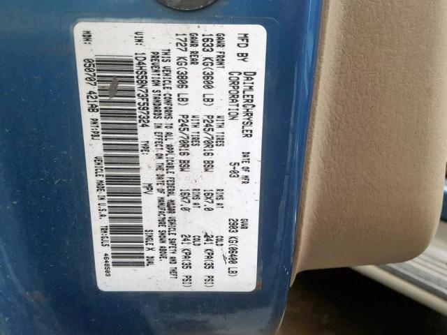 1D4HS58N73F597324 - 2003 DODGE DURANGO SL BLUE photo 10