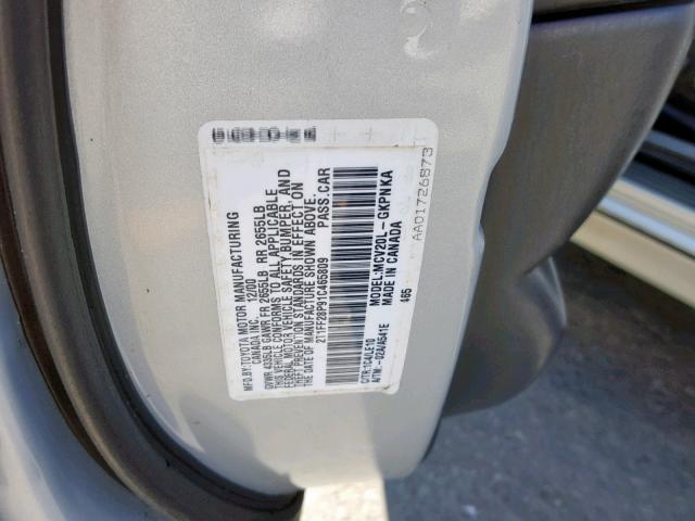 2T1FF28P91C465809 - 2001 TOYOTA CAMRY SOLA SILVER photo 10