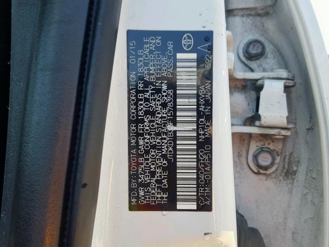 JTDKDTB33F1578358 - 2015 TOYOTA PRIUS C WHITE photo 10