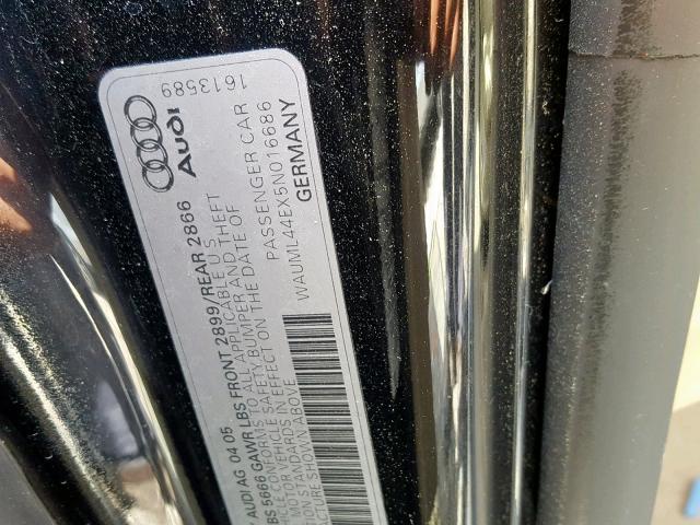 WAUML44EX5N016686 - 2005 AUDI A8 L QUATT BLACK photo 10