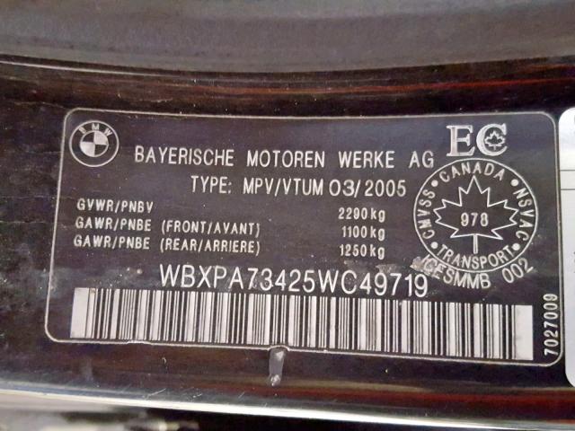 WBXPA73425WC49719 - 2005 BMW X3 2.5I BLACK photo 10