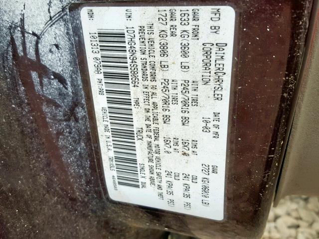 1D7HG48N94S580564 - 2004 DODGE DAKOTA QUA MAROON photo 10