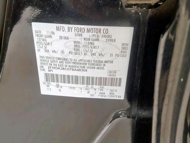 2FMDK38C07BA45309 - 2007 FORD EDGE SEL BLACK photo 10