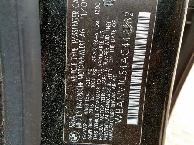 WBANV1C54AC443382 - 2010 BMW 528 XI BLACK photo 10