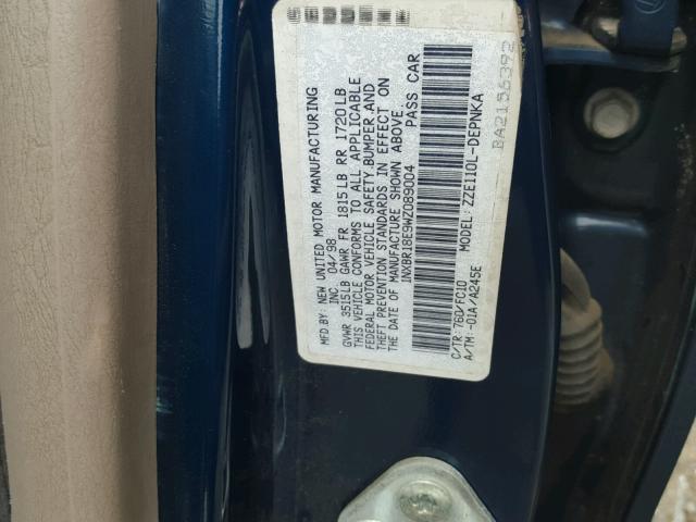 1NXBR18E9WZ089004 - 1998 TOYOTA COROLLA VE BLUE photo 10