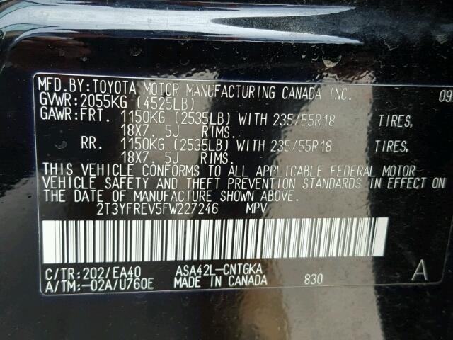 2T3YFREV5FW227246 - 2015 TOYOTA RAV4 LIMIT BLACK photo 10