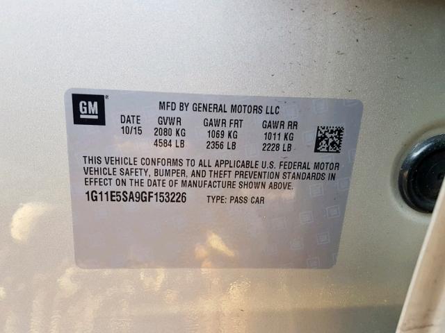 1G11E5SA9GF153226 - 2016 CHEVROLET MALIBU LIM TAN photo 10