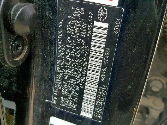 4T1BB46K09U091825 - 2009 TOYOTA CAMRY HYBR BLACK photo 10