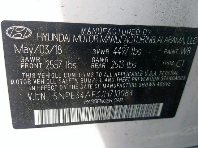 5NPE34AF3JH710084 - 2018 HYUNDAI SONATA SPO WHITE photo 10