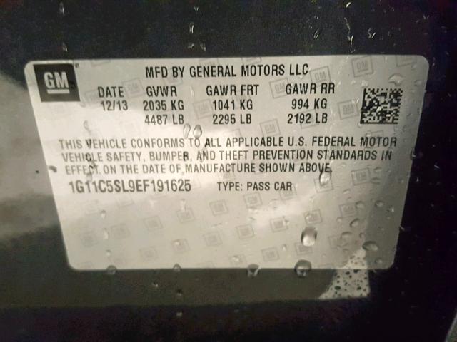 1G11C5SL9EF191625 - 2014 CHEVROLET MALIBU 1LT 灰色 照片 10