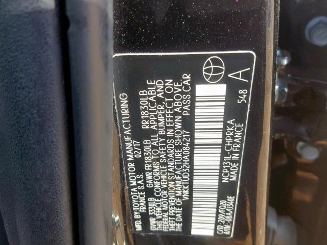 VNKKTUD32HA084217 - 2017 TOYOTA YARIS L BLACK photo 10