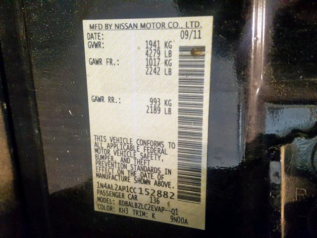 1N4AL2AP1CC152882 - 2012 NISSAN ALTIMA BAS BLACK photo 10