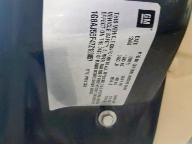 1G8AJ55F47Z183057 - 2007 SATURN ION LEVEL BEIGE photo 10