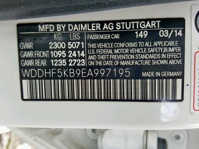 WDDHF5KB9EA997195 - 2014 MERCEDES-BENZ E 350 WHITE photo 10