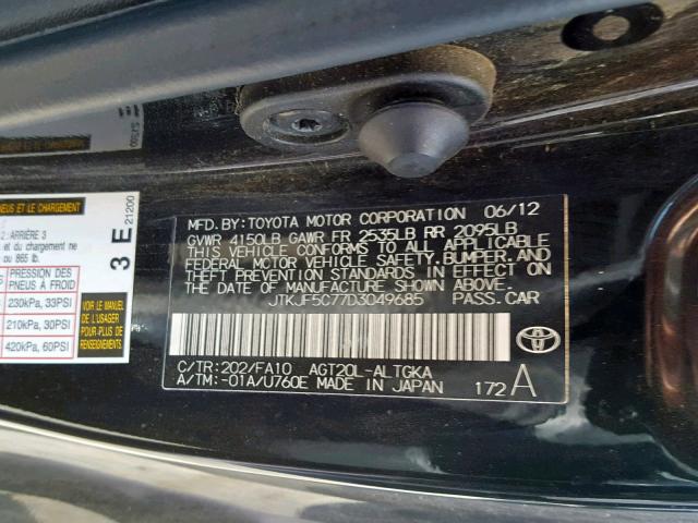 JTKJF5C77D3049685 - 2013 TOYOTA SCION TC ნაცრისფერი ფოტო 10