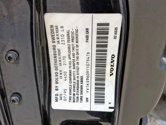 YV1KS9609T1078476 - 1996 VOLVO 960 BLACK photo 10