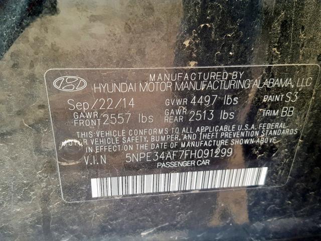 5NPE34AF7FH091299 - 2015 HYUNDAI SONATA SPO BLACK photo 10