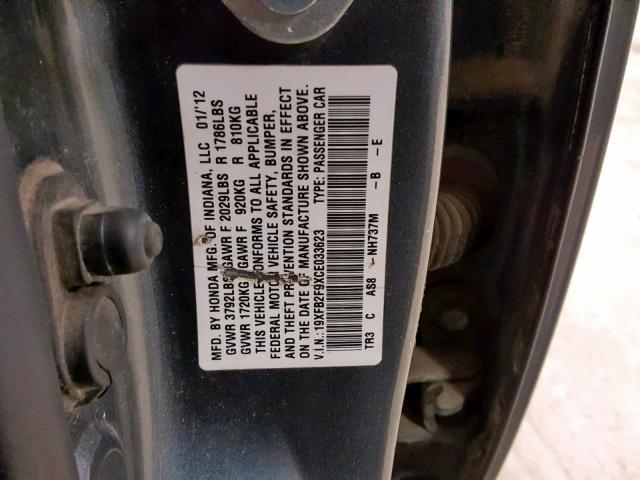 19XFB2F9XCE033623 - 2012 HONDA CIVIC EXL GRAY photo 10