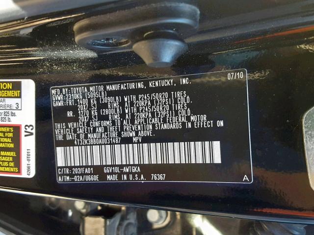 4T3ZK3BB0AU031487 - 2010 TOYOTA VENZA BLACK photo 10