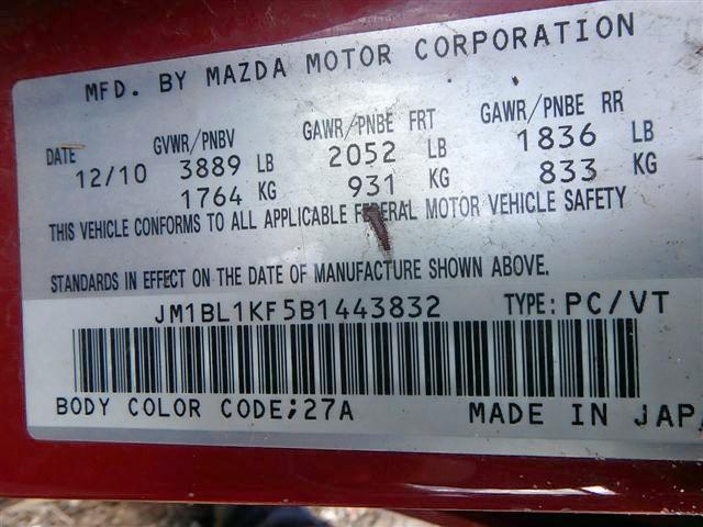 JM1BL1KF5B1443832 - 2011 MAZDA 3 I RED photo 9