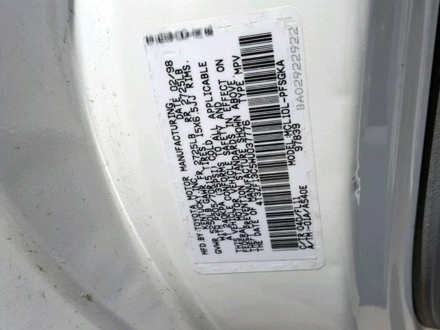 4T3ZF13C5WU037776 - 1998 TOYOTA SIENNA LE WHITE photo 10