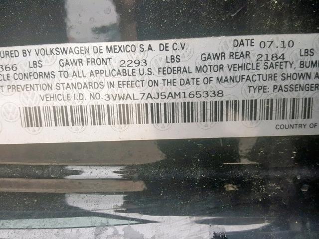 3VWAL7AJ5AM165338 - 2010 VOLKSWAGEN JETTA TDI BLACK photo 10