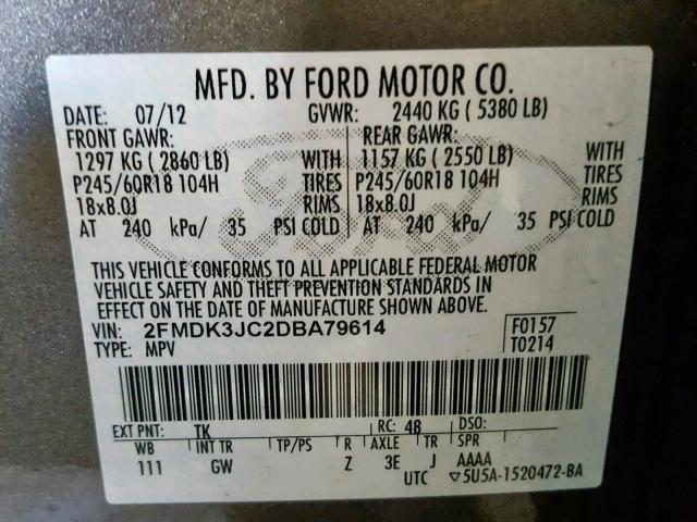 2FMDK3JC2DBA79614 - 2013 FORD EDGE SEL TAN photo 10