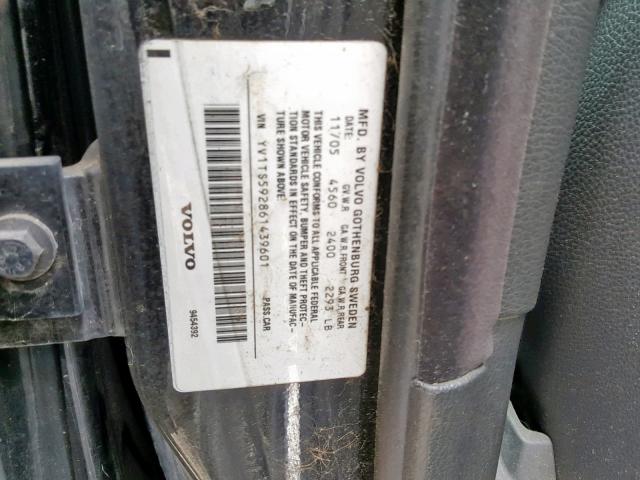 YV1TS592861439601 - 2006 VOLVO S80 2.5T BLACK photo 10