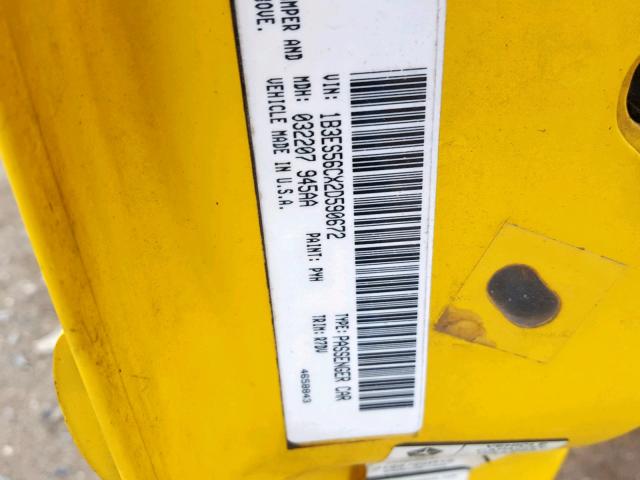 1B3ES56CX2D590672 - 2002 DODGE NEON ES YELLOW photo 10