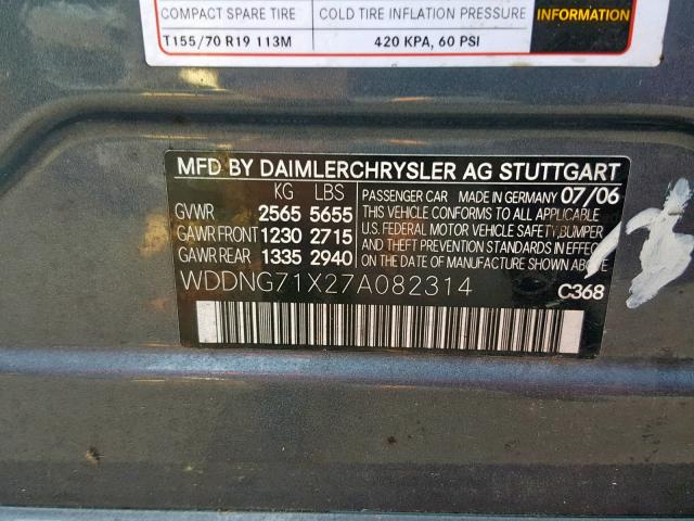 WDDNG71X27A082314 - 2007 MERCEDES-BENZ S 550 GRAY photo 10