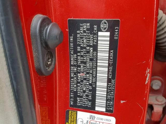 4T1BE46K67U054590 - 2007 TOYOTA CAMRY NEW RED photo 10