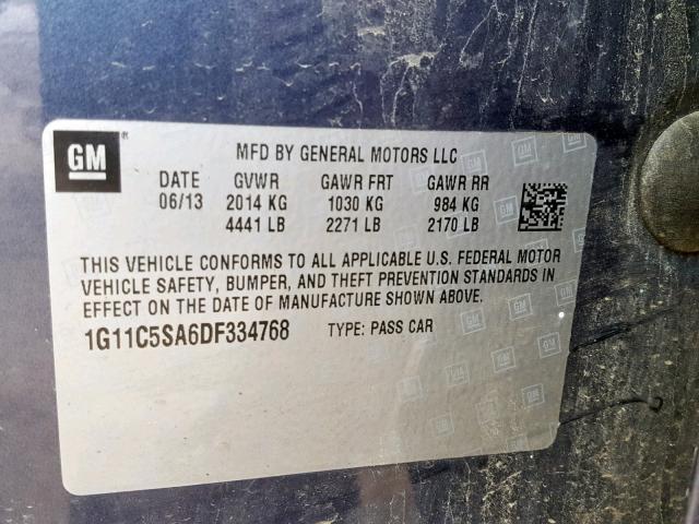 1G11C5SA6DF334768 - 2013 CHEVROLET MALIBU 1LT 蓝色 照片 10